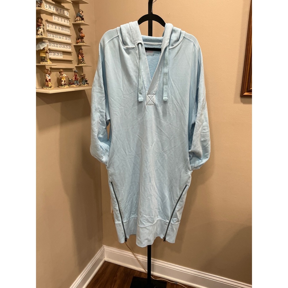 Free People Movement Hoodie Dress S Light Blue Spur of the Moment Zip Hem Cotton